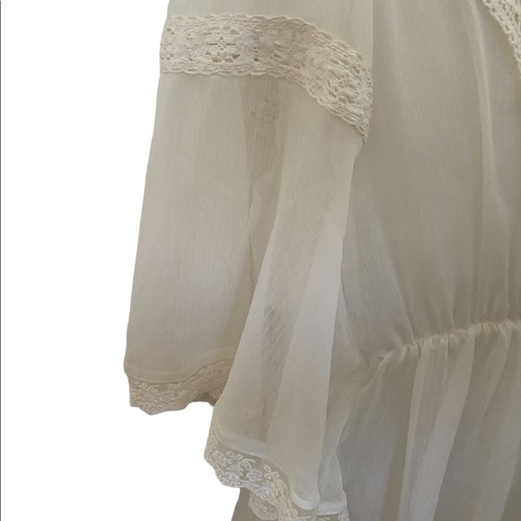 Free PEOPLE Off-White Sheer Boho Lace Blouse Women SP Small Petite - Picture 4 of 6